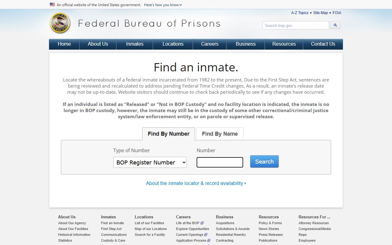 Federal BOP inmate locator for custody records without Greene County mugshots